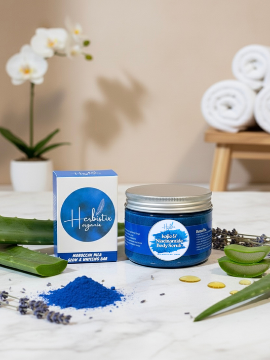 Moroccan Nila Glow & Whitening Bar + Kojic & Niacinamide Body Scrub (Brightening Deal)